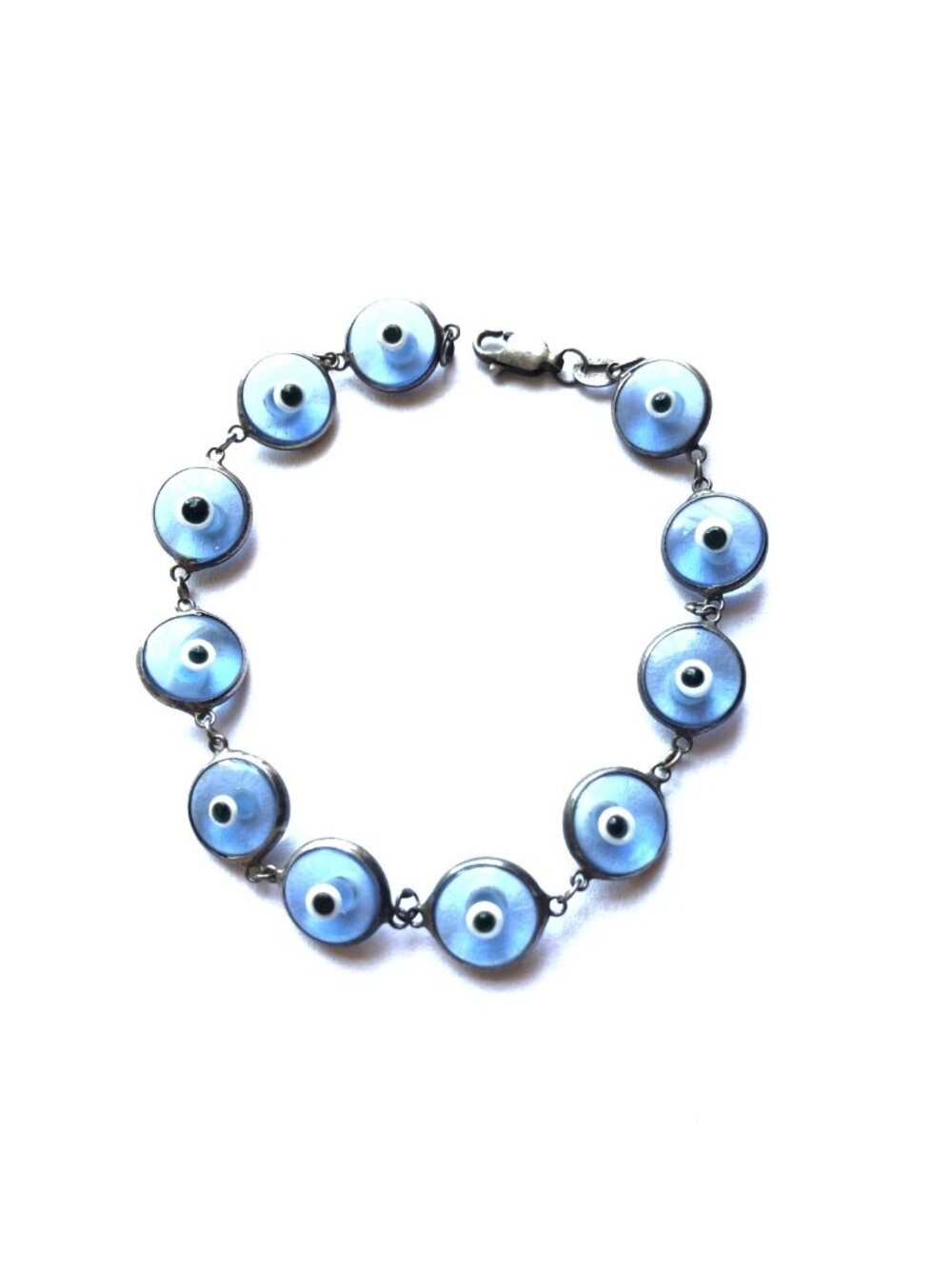 Protection Bracelet Evil Eye Nazar Turkish NOS 7.75" VTG Sterling Handcrafted